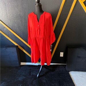 Vibrant Red Button-Down Dress
